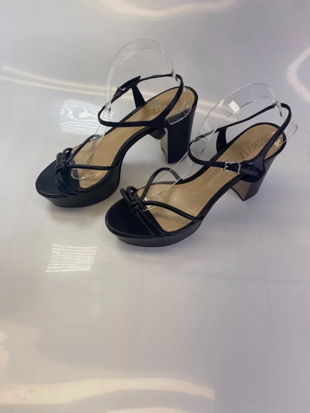 Schutz Kelsie Womens Black Platform Strappy Heel Sandal Sz 10